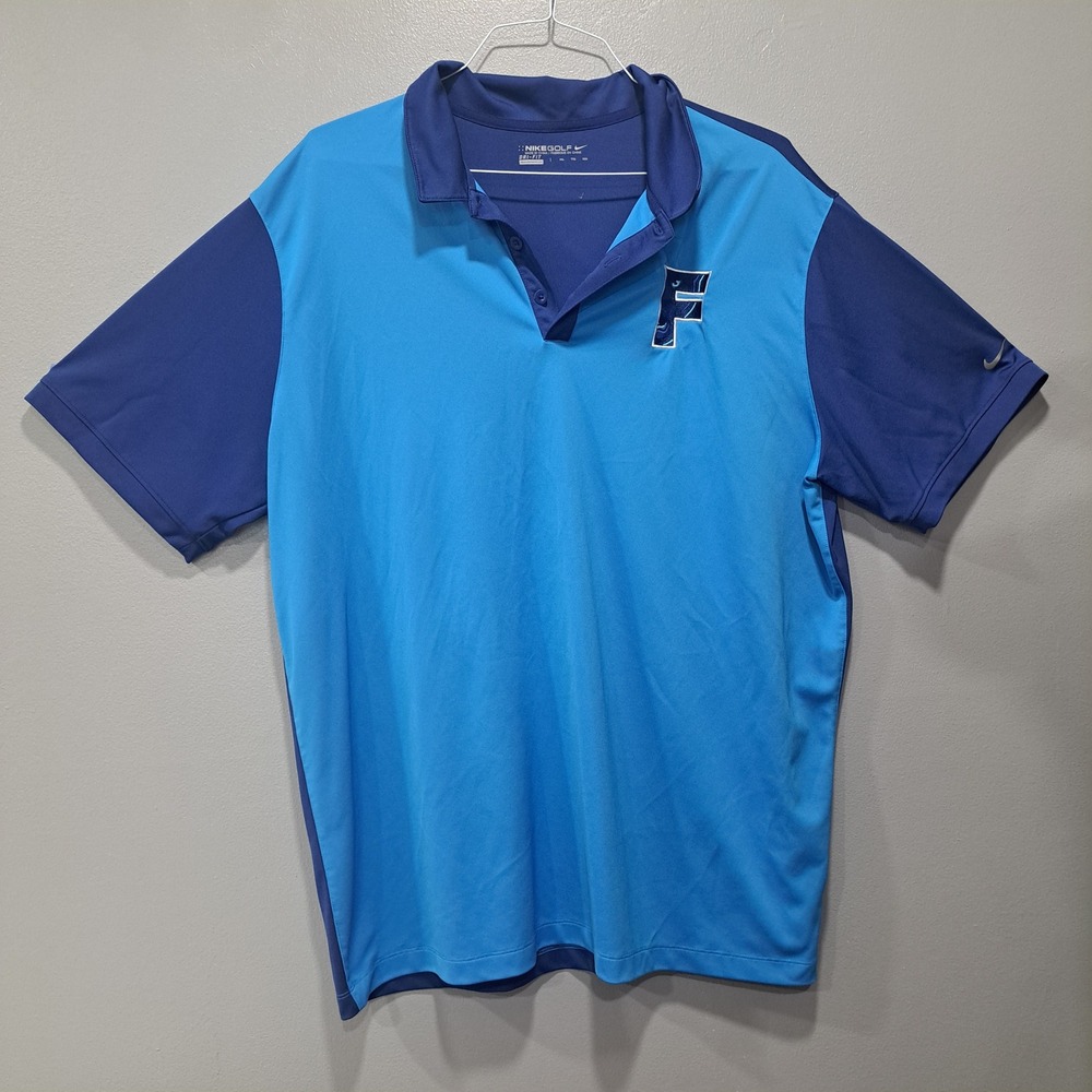 Nike‎ Golf Dri-FIT Polo Shirt Mens XXL Blue Colorblock Short Sleeve Logo